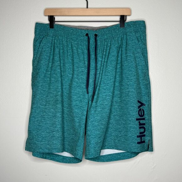 Hurley Mens Swim Trunks XXL Teal Lined‎ Board Shorts Stretch Regular Fit Beach - Picture 1 of 8